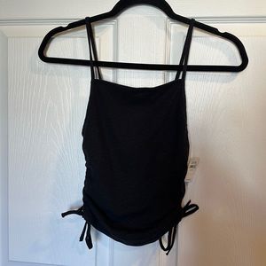Aerie NWT black tank top with cinched sides, inner bra, women’s XS